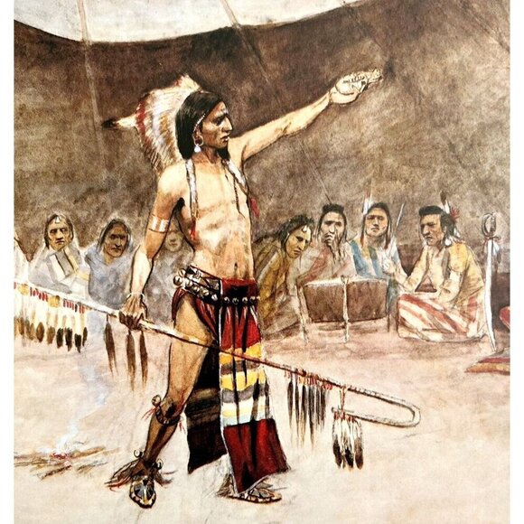 Other - Council Of War Native Americans 1978 Old West Print Russell LGAD99